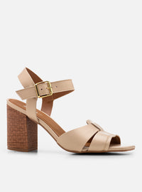 Sandália Salto Bloco em Couro Off White Tiras Enlace