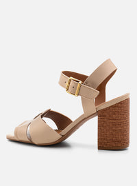 Sandália Salto Bloco em Couro Off White Tiras Enlace