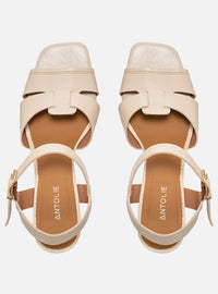 Sandália Salto Bloco em Couro Off White Tiras Enlace