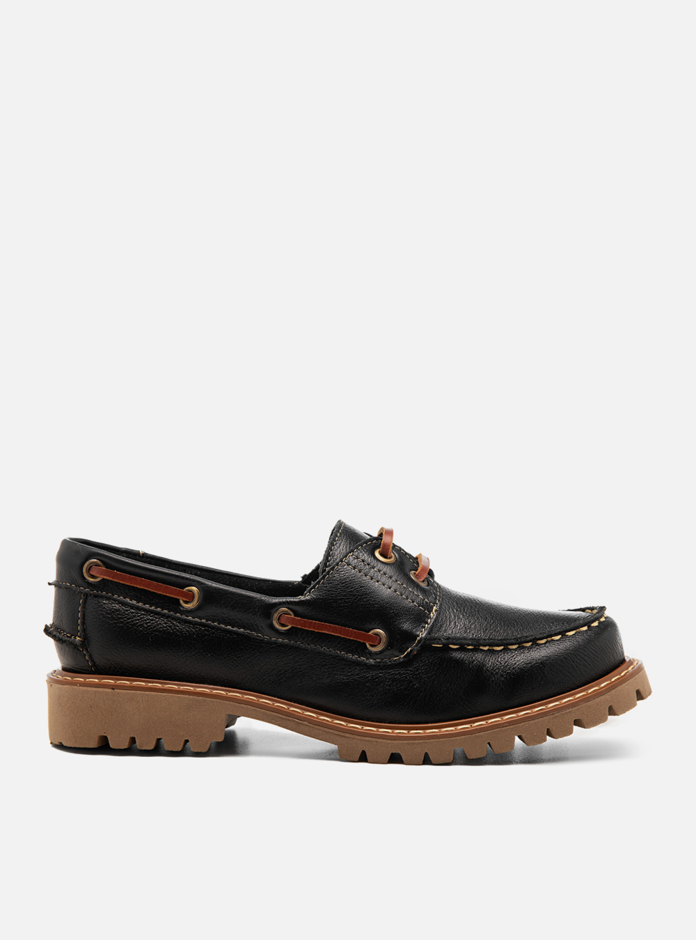 Mocassim Dockside Preto Couro Solado Tratorado