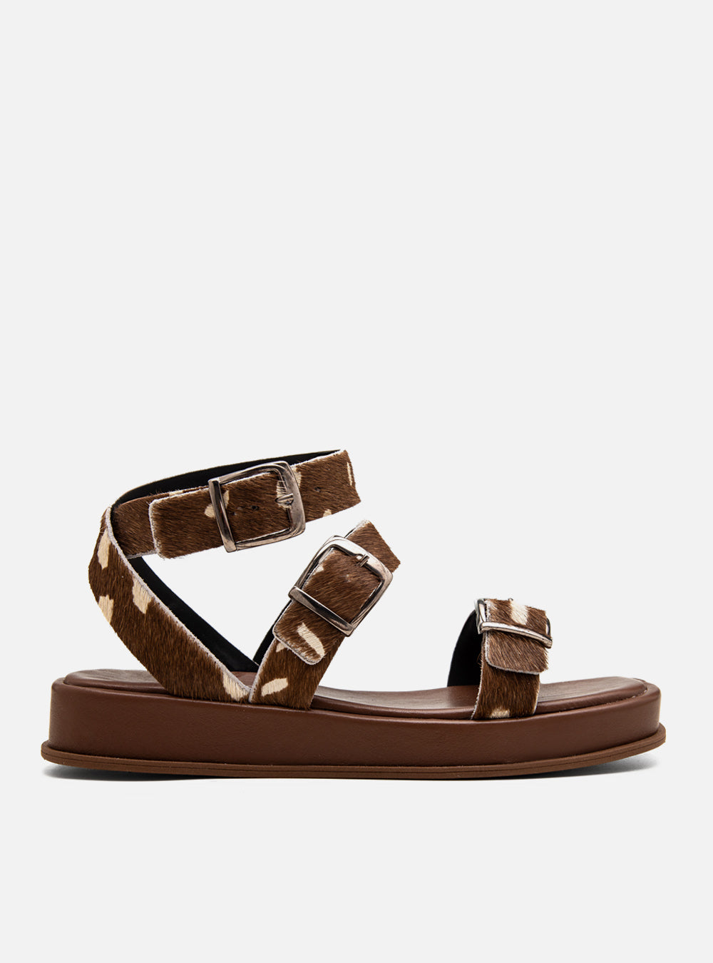 Sandália Flatform Couro Bambi Fivelas