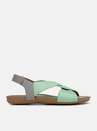 Sandália Comfort em Couro Amarração Alice Verde Água e Cinza