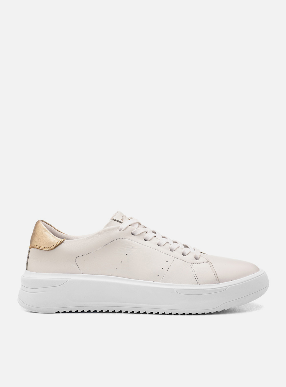 Tênis Couro Creme Detalhe Dourado Sport