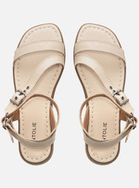 Sandália Rasteira em Couro Off White Tiras e Fivelas