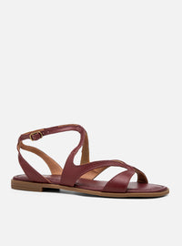 Sandália Rasteira em Couro Bordô Tiras Slim