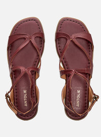 Sandália Rasteira em Couro Bordô Tiras Slim