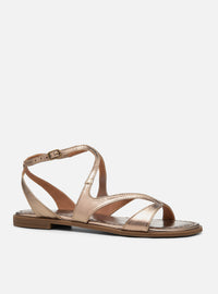 Sandália Rasteira em Couro Prata Velho Tiras Slim