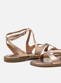 Sandália Rasteira em Couro Prata Velho Tiras Slim