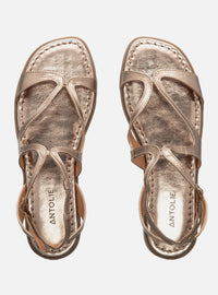 Sandália Rasteira em Couro Prata Velho Tiras Slim