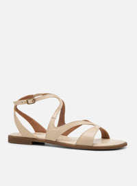 Sandália Rasteira em Couro Off White Tiras Slim