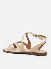 Sandália Rasteira em Couro Off White Tiras Slim