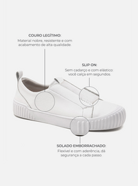 Tênis em Couro Slip On Olivia Branco
