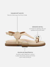 Sandália Papete em Couro Off White Dedeira Metal