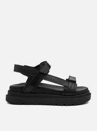 Sandália Papete Flatform Couro Preta