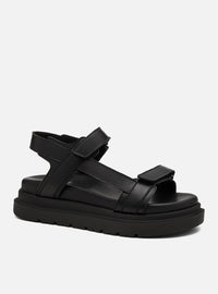 Sandália Papete Flatform Couro Preta