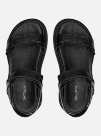 Sandália Papete Flatform Couro Preta