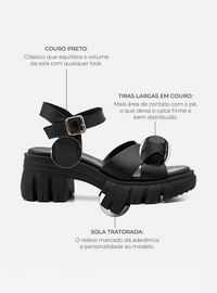 Sandália em Couro Tratorada Maitê Preto