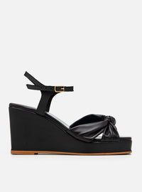 Sandália Anabela em Couro Preta