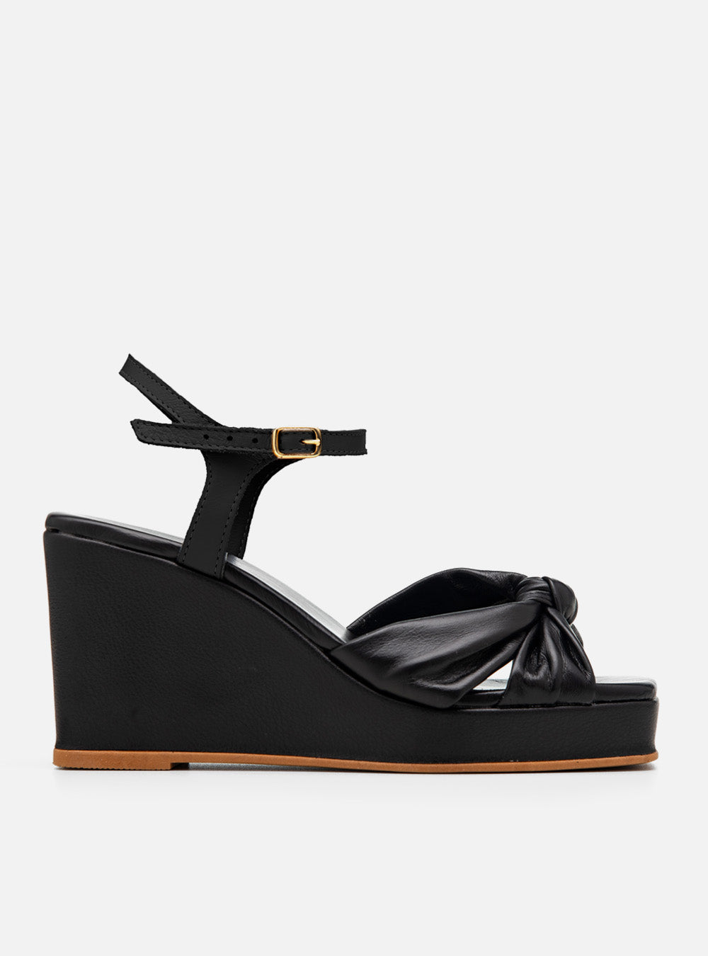 Sandália Anabela em Couro Preta