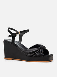 Sandália Anabela em Couro Preta