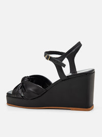 Sandália Anabela em Couro Preta