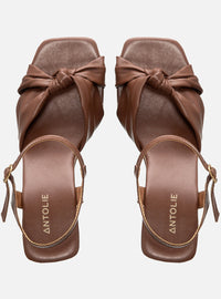 Sandália Anabela em Couro Marrom Salto Cortiça