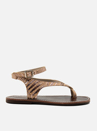 Sandália Rasteira Couro Croco Off White e Prata