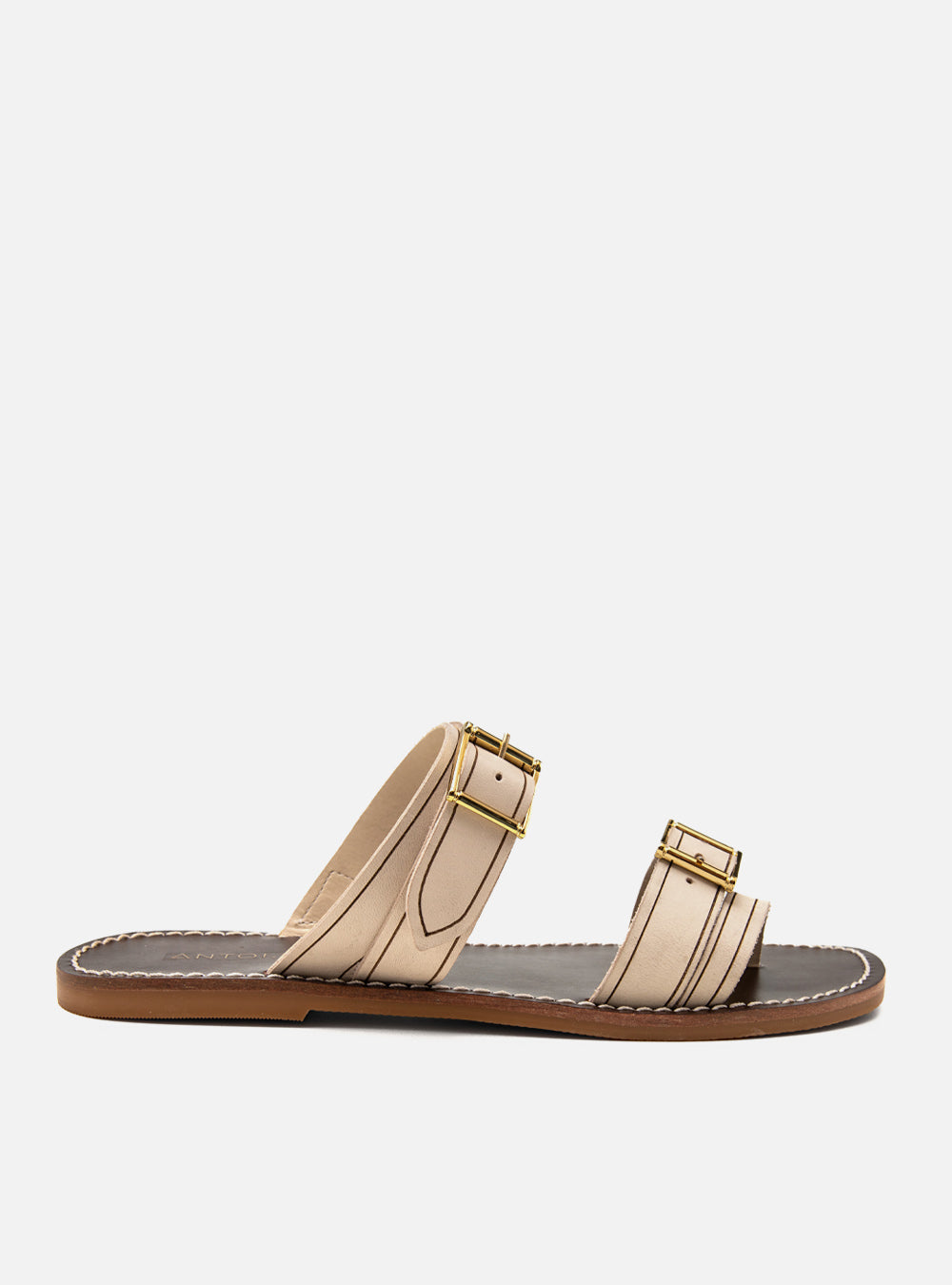 Rasteira Couro Tiras Off White