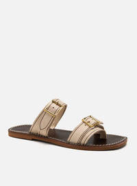 Rasteira Couro Tiras Off White