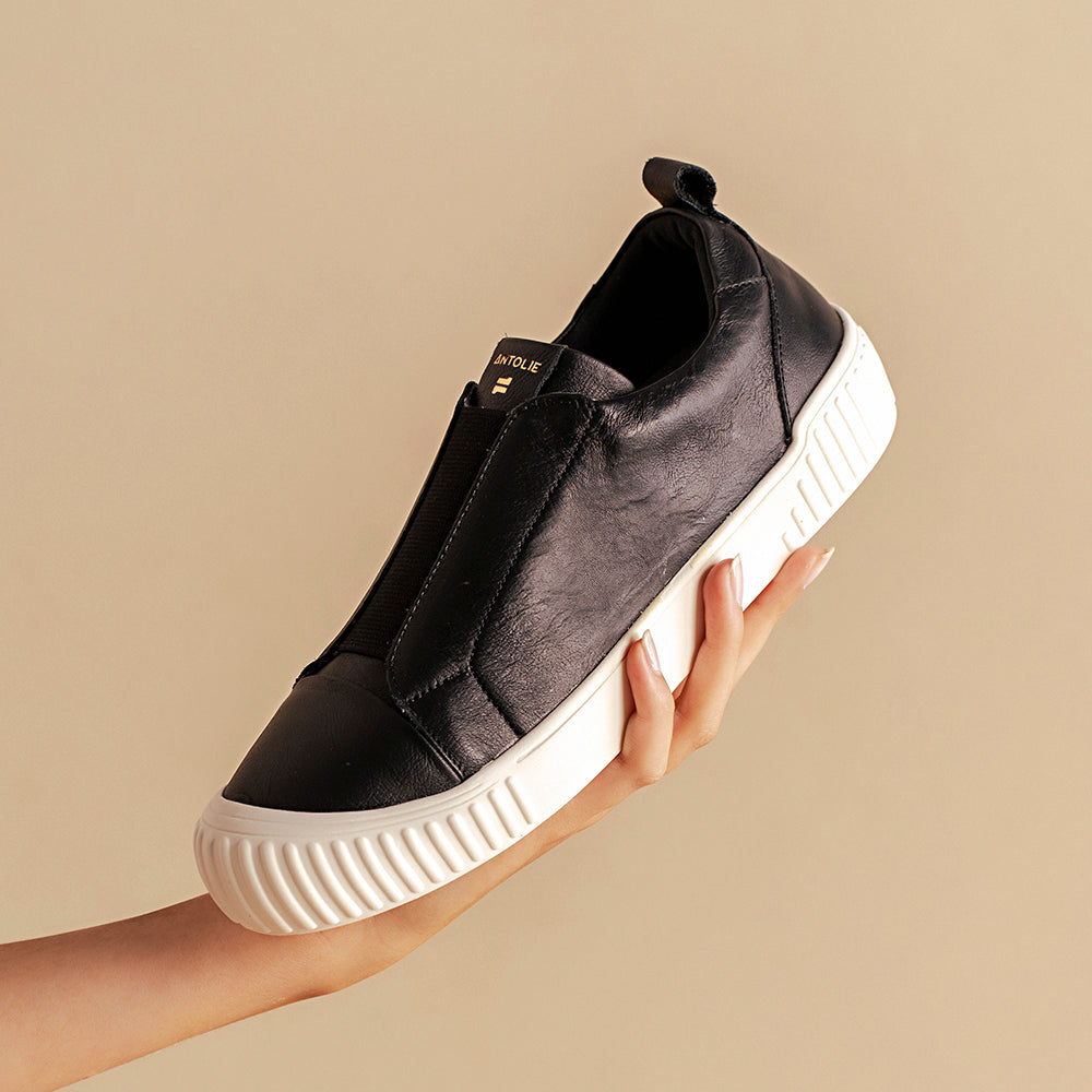 Olivia Tenis Slip On De Couro Couro Tenis Slip On Com Laço Tênis Em