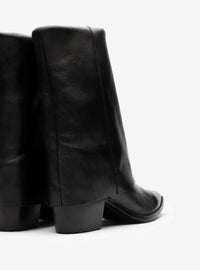 Bota Cano Alto Couro Lapela Salto Bloco Preta