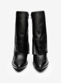 Bota Cano Alto Couro Lapela Salto Bloco Preta