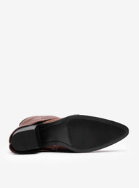 Bota Cano Alto Couro Lapela Salto Bloco Destroyed Marrom