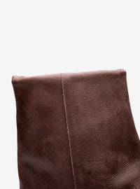 Bota Cano Alto Couro Lapela Salto Bloco Destroyed Marrom