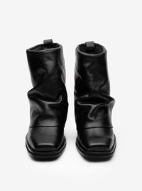 Bota Cano Médio Couro Lapela Salto Taco Preta