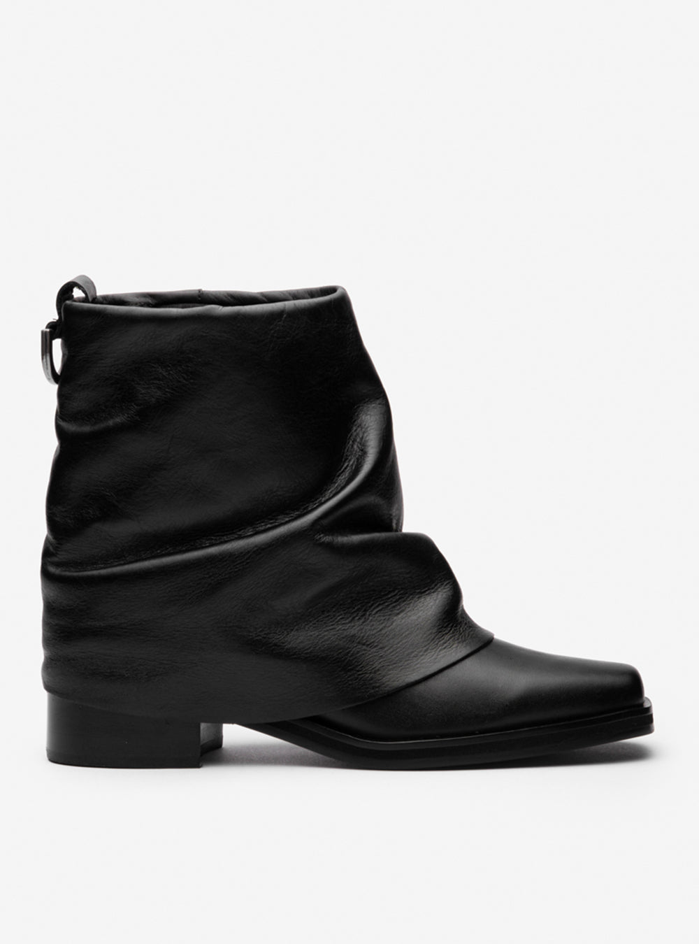 Bota Cano Médio Couro Lapela Salto Taco Preta