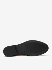 Mocassim em Couro Bridão Caramelo e Off White