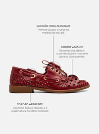 Mocassim Couro Dockside Vermelho Vazado