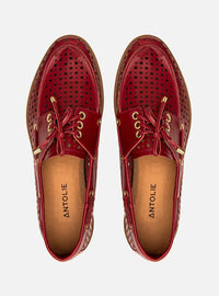 Mocassim Couro Dockside Vermelho Vazado