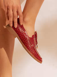 Mocassim Couro Dockside Vermelho Vazado