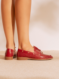 Mocassim Couro Dockside Vermelho Vazado