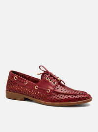 Mocassim Couro Dockside Vermelho Vazado