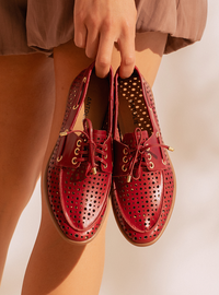 Mocassim Couro Dockside Vermelho Vazado