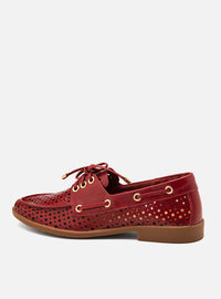 Mocassim Couro Dockside Vermelho Vazado