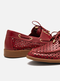Mocassim Couro Dockside Vermelho Vazado