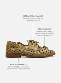 Mocassim Couro Dockside Cáqui Vazado