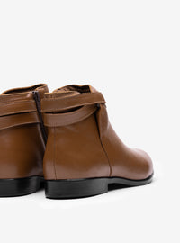 Bota Cano Curto em Couro Caramelo Tira Lateral