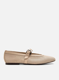 Sapatilha Couro Off White Vazada Bico Quadrado