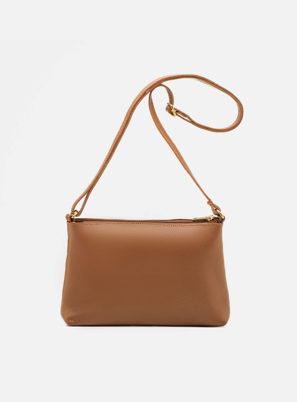 Bolsa em Couro Matelassê Caramelo Zíper Duplo Tiracolo