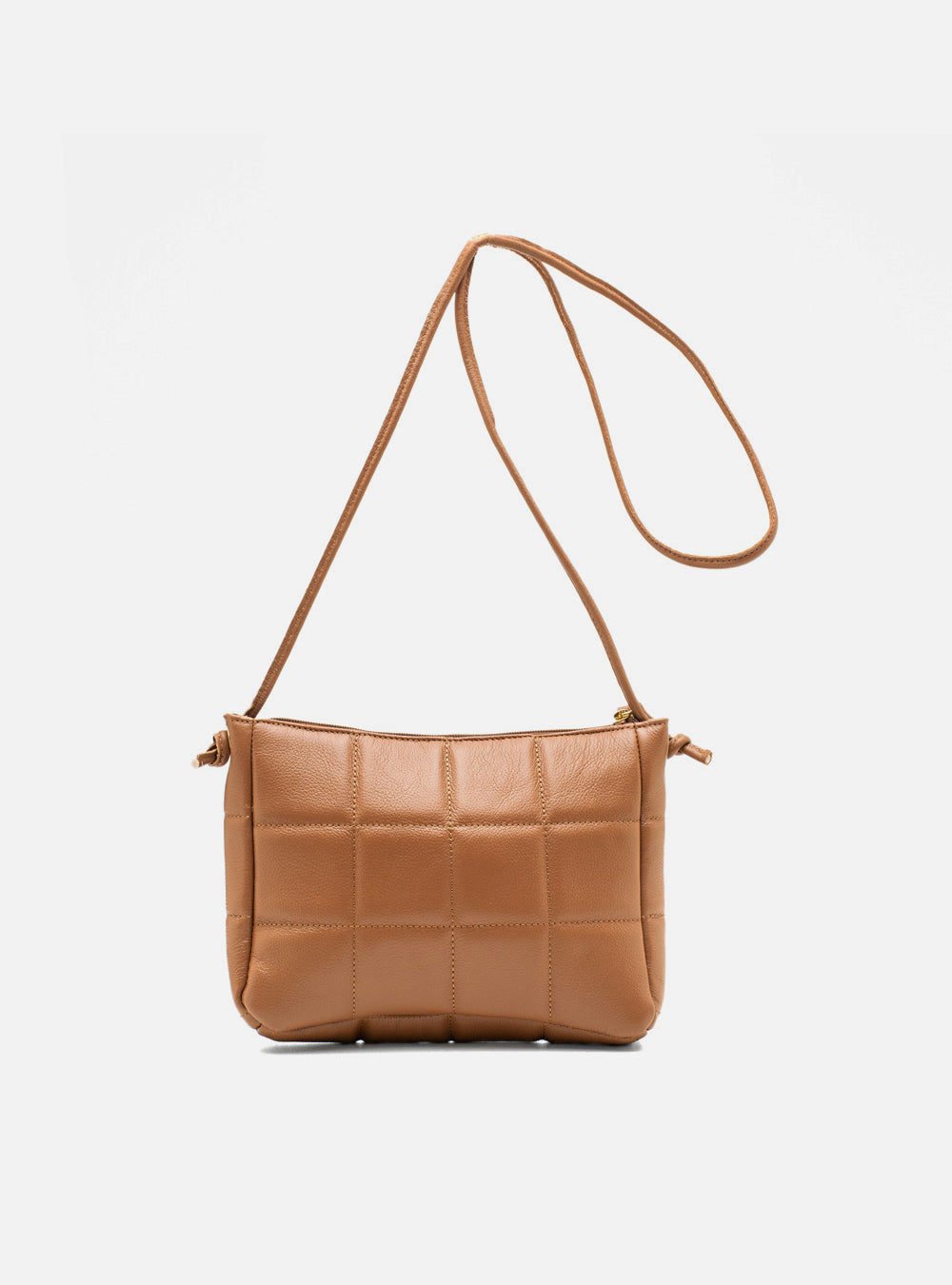 Bolsa em Couro Matelassê Caramelo Zíper Tiracolo